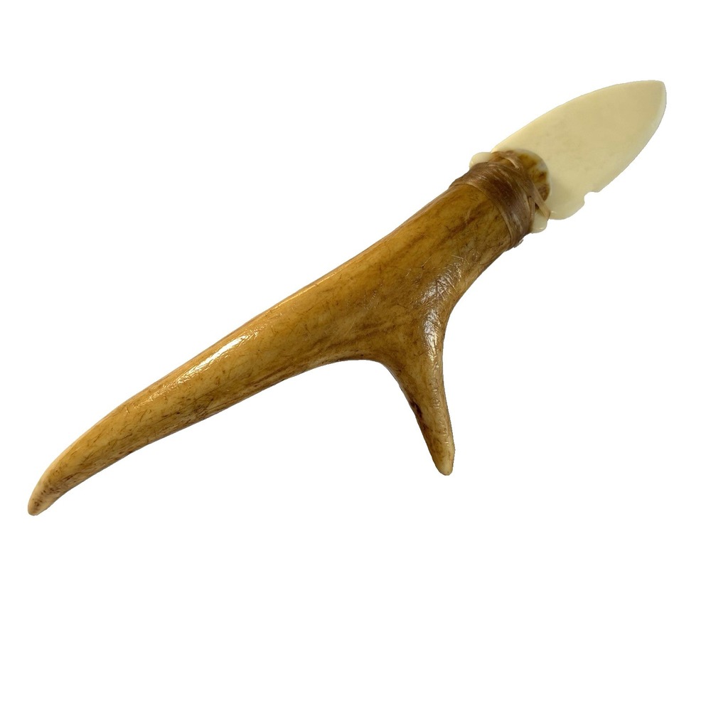 Handmade Antler Handle Notched Bone Blade 7.5" Knife Ceremonial Display